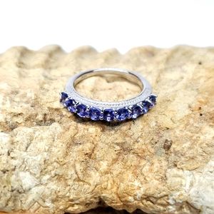 Tanzanite 9 Stone Ring in Platinum over Sterling Silver Sz 7 NWT